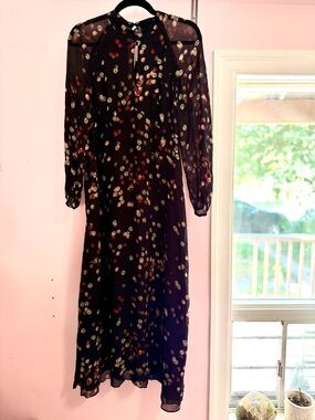 Massimo Dutti Black Maxi Dress with Multicolor Dot Print